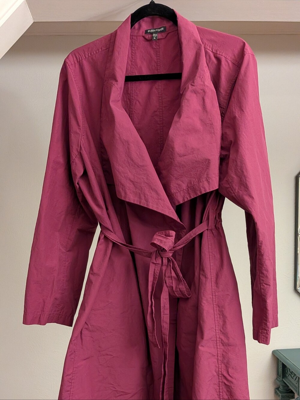 Eileen Fisher XL Berry-Pink Fuschia Trench Style Jacket with Self-Tie Waist